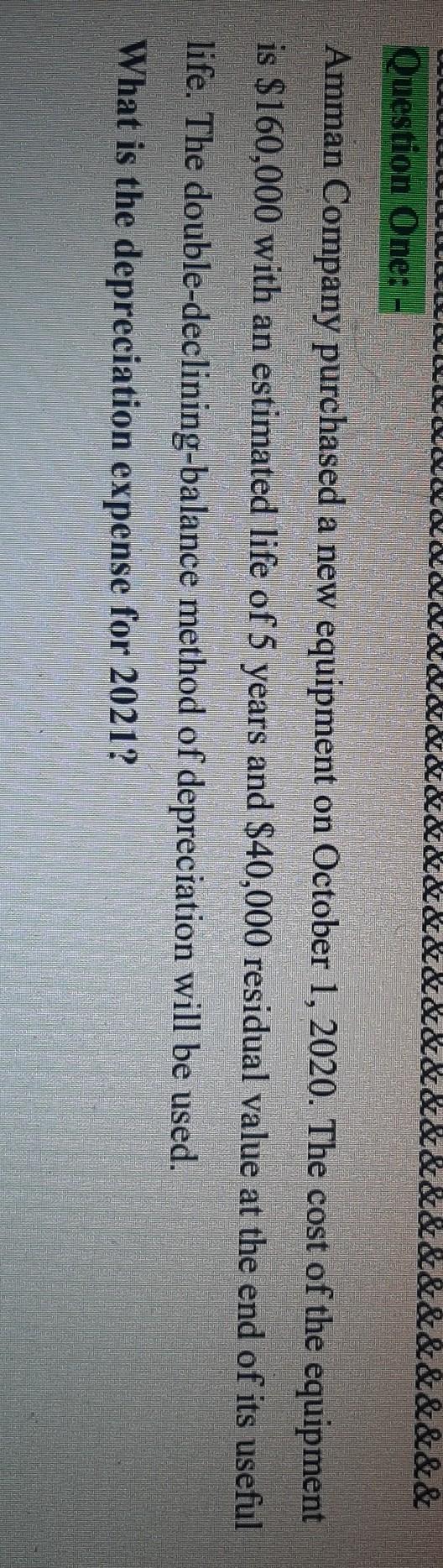  &&& && &&&&&&&&&& Question One: - Amman Company purchased a new