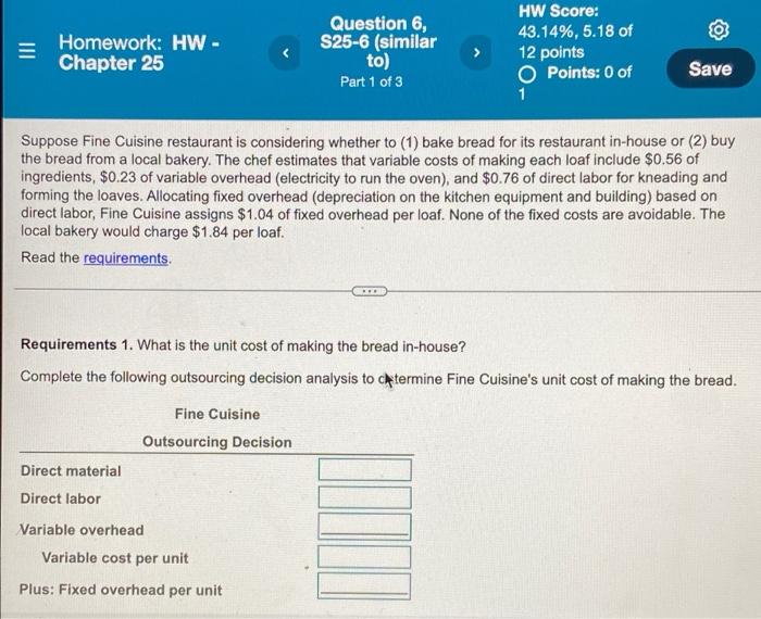 Homework: HW - Chapter 25 Question 6, 825-6 (similar to) HW Score:
