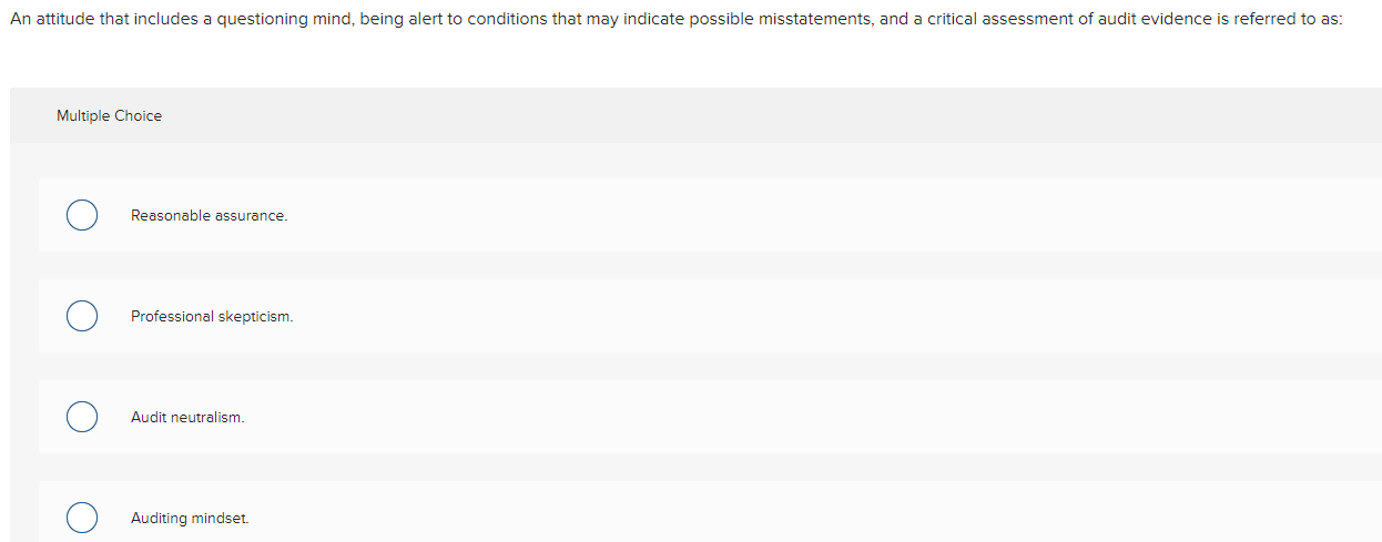 Question: An attitude that includes a questioning mind, being alert to conditions