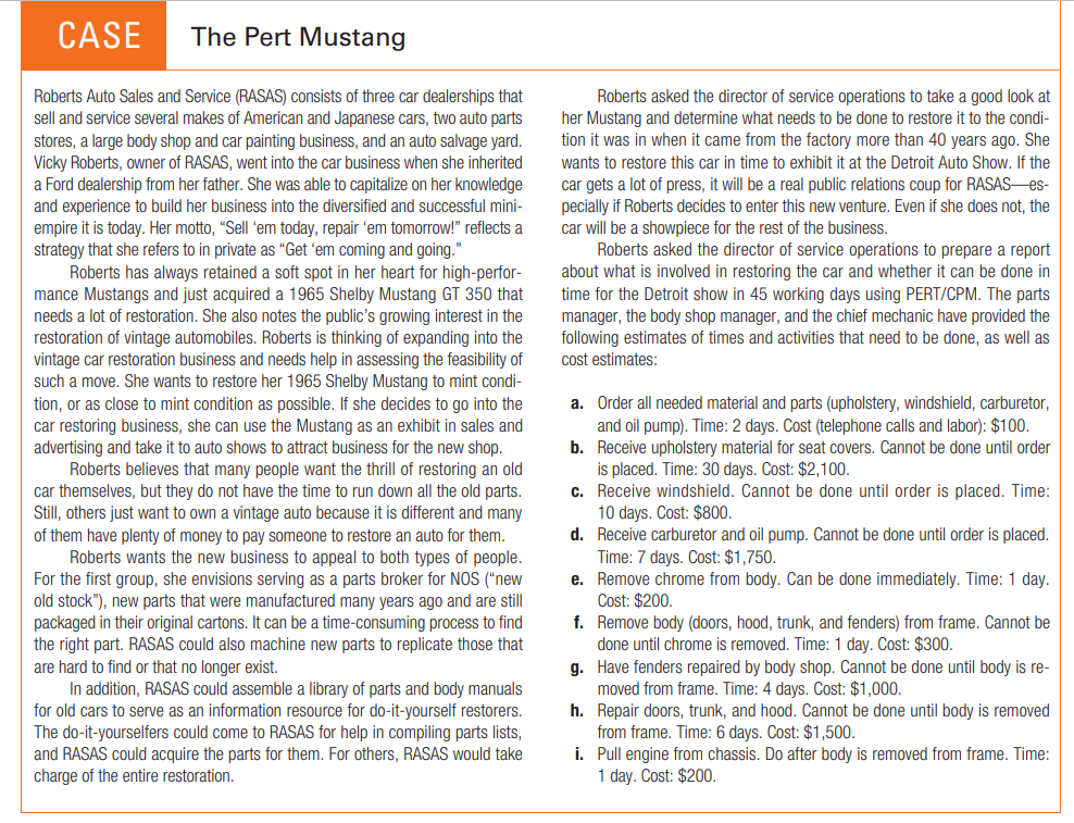 i need help in solving this question please CASE The Pert Mustang