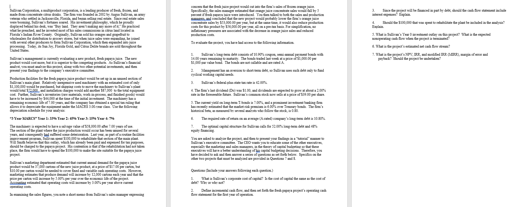 Sullivan Corporation, a multiproduct corporation, a leading producer of frozen, and made-from-concentrate