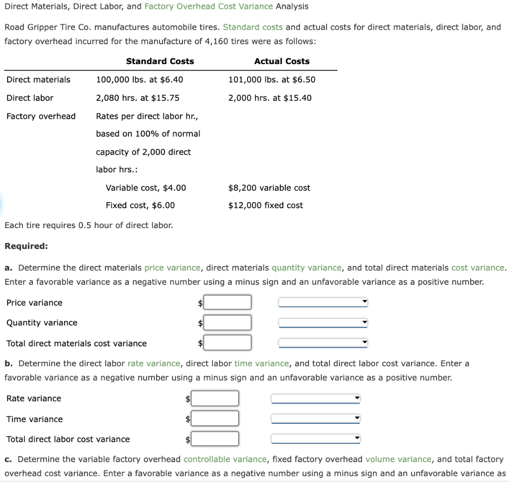 Direct Materials, Direct Labor, and Factory Overhead Cost Variance Analysis Road