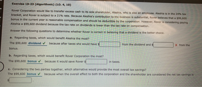  Exercise 19-23 (Algorithmic) (LO. 4, 10) Rover Corporation would like to