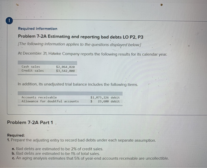  need help 3 part problem Required information Problem 7-2A Estimating and