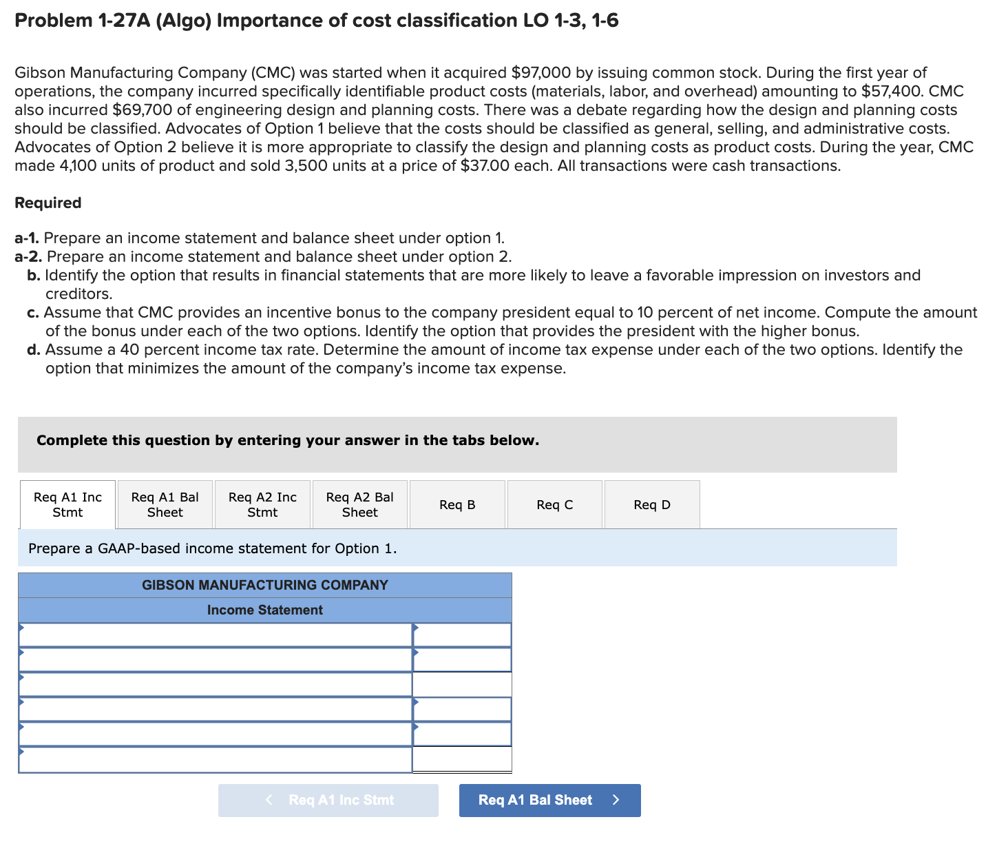 Please help! Gibson Manufacturing Company (CMC) was started when it acquired $97,000