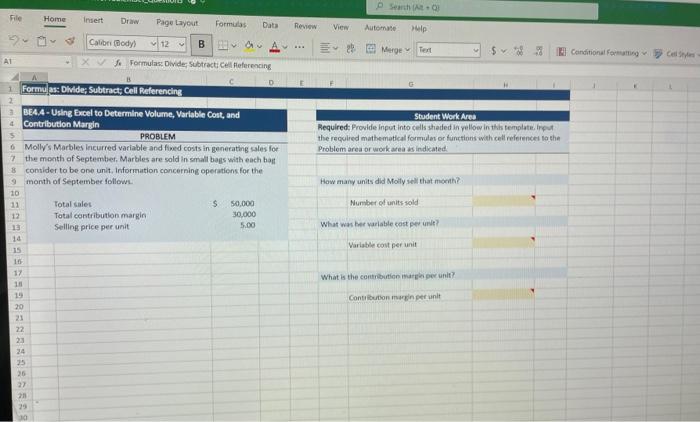 please help me wirh the right equations to type into excel! A1