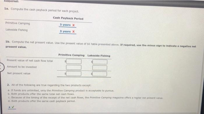from each product are as follows: Primitive Camping Lakeside Fishing Year 1