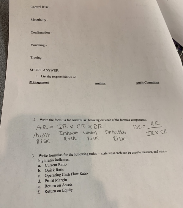  Control Risk - Materiality - Confirmation - Vouching - Tracing -