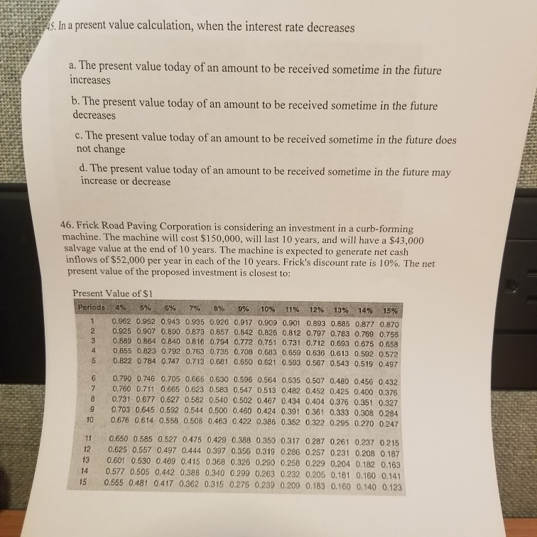 please help on 45 thru 47 thanks s. In a present