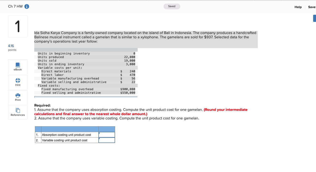 Ch 7 HW Saved Help Save 1 Ida Sidha Karya Company