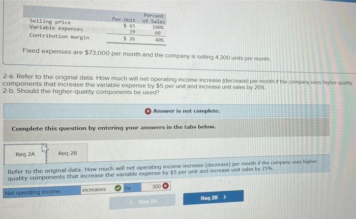  Selling price Variable expenses Contribution margin Per Unit $ 65 39