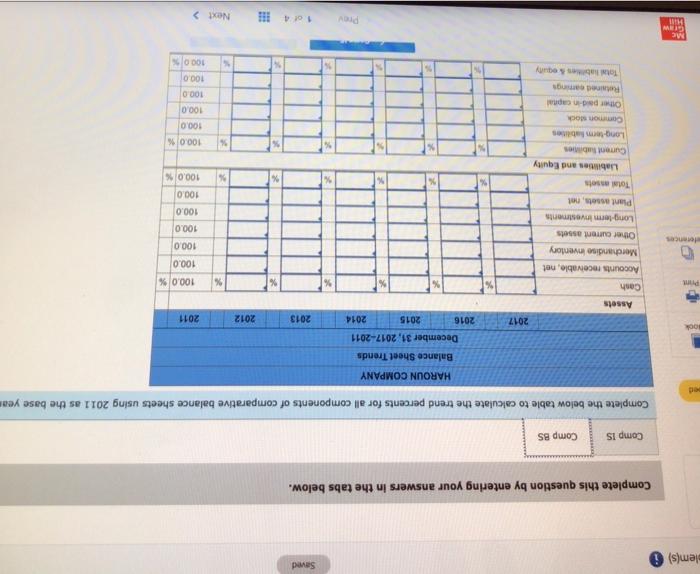 to calculate the trend percents for all components of both statements using