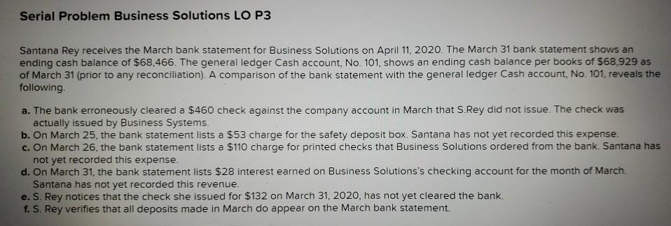 Required : 1.) Prepare a blank reconciliation for Business Solutions for