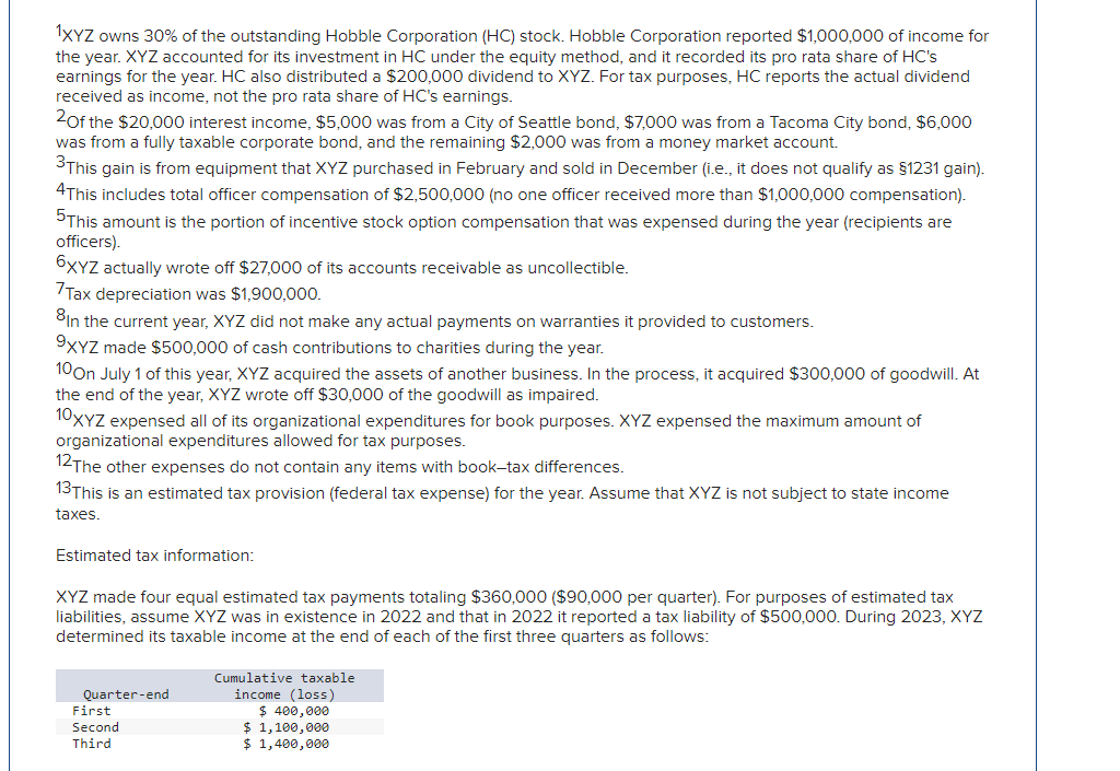 c. Complete XYZ's Schedule M-1. Note: Enter all amounts as positive