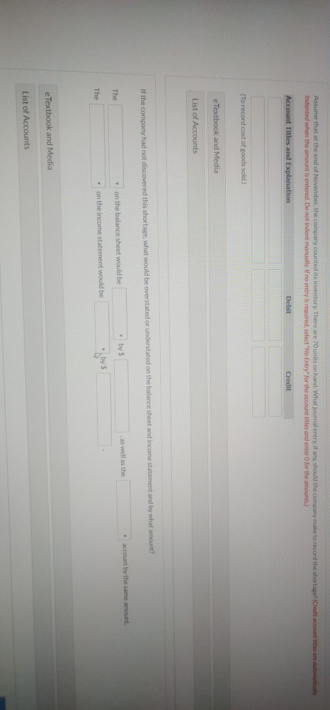 45 Date Description Nov.1 Beginning inventory 9 Purchase 15 Sale 22 Purchase