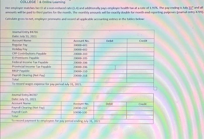 net pay, employer premium amounts and complete required accounting entries. a) Sandra