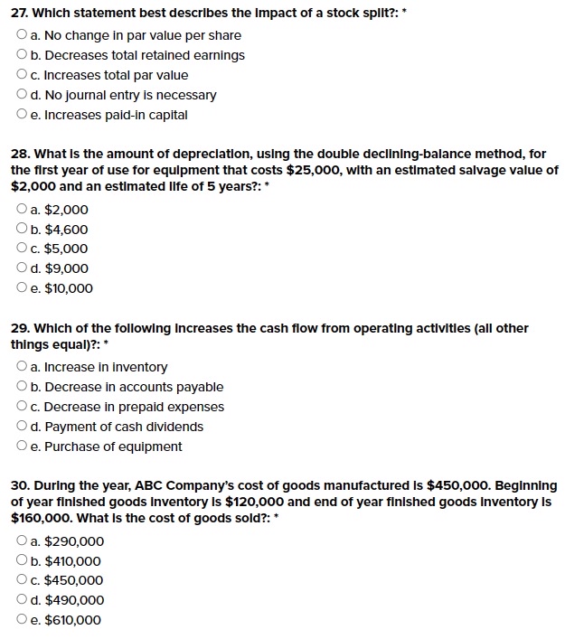  Which statement best describes the Impact of a stock split?: *