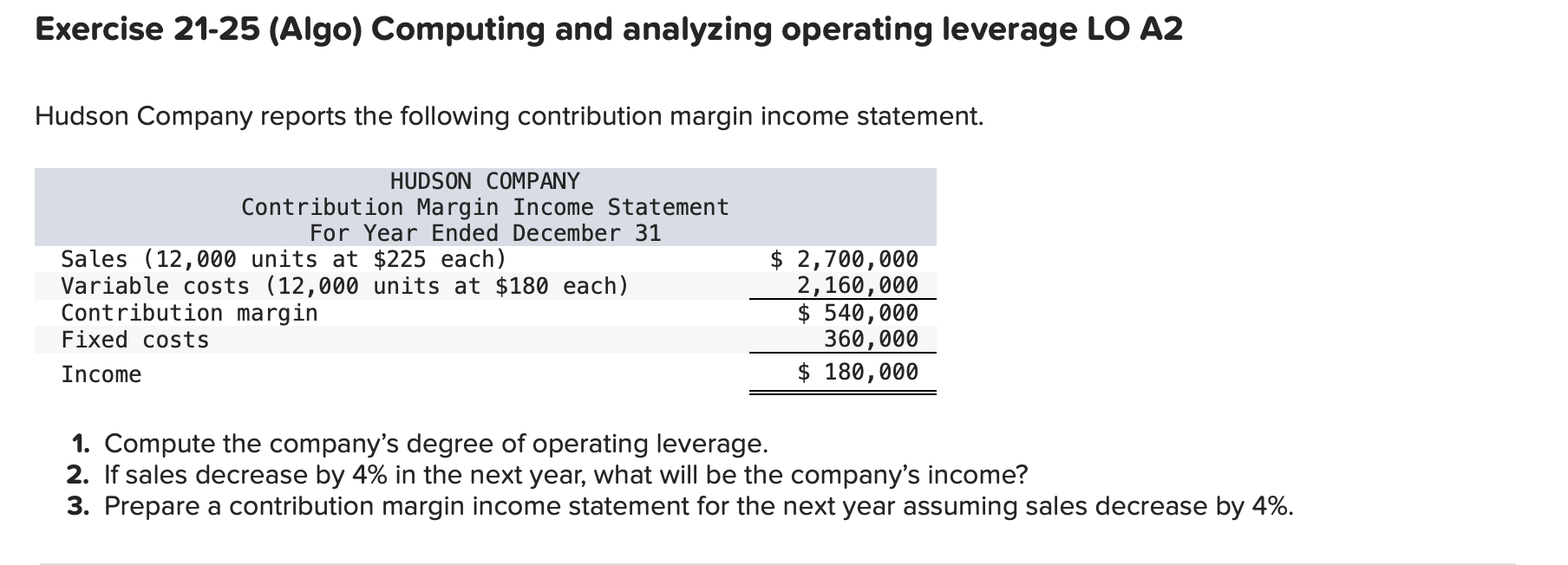 Compute the company's degree of operating leverage If Sales decrease by