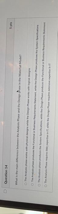  Question 14 What is the main difference between the Analysis Phase