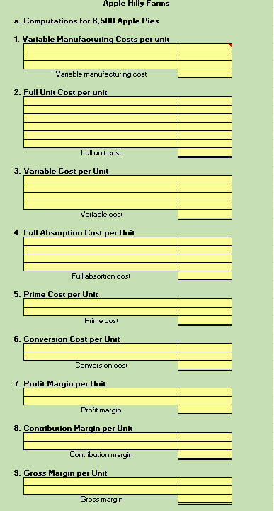 Analysis 1-3. Thank you. Problems 1. For Apple Pies only, compute the