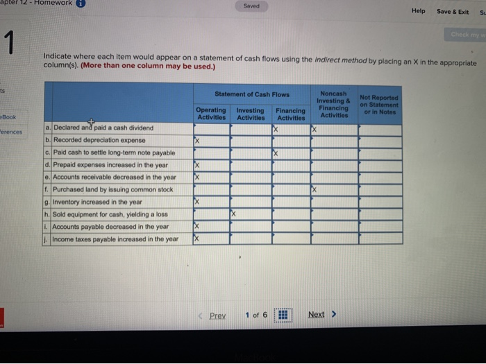  apter 12 - Homework Saved Help Save & Exits Check my