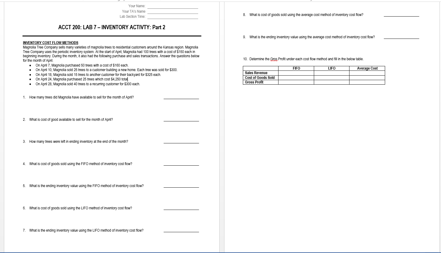 Your Name: Your TA's Name Lab Section Time: 8. What is