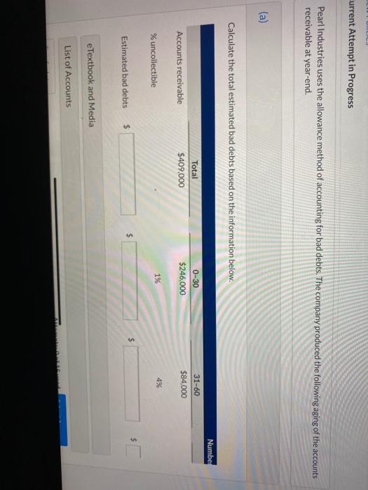 Current Attempt in Progress Pearl Industries uses the allowance method of