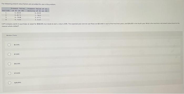  The folowing present value thcters ale provided tor ine in this