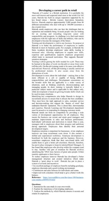  male Train and Thevelopment Developing a career path in retail Harole