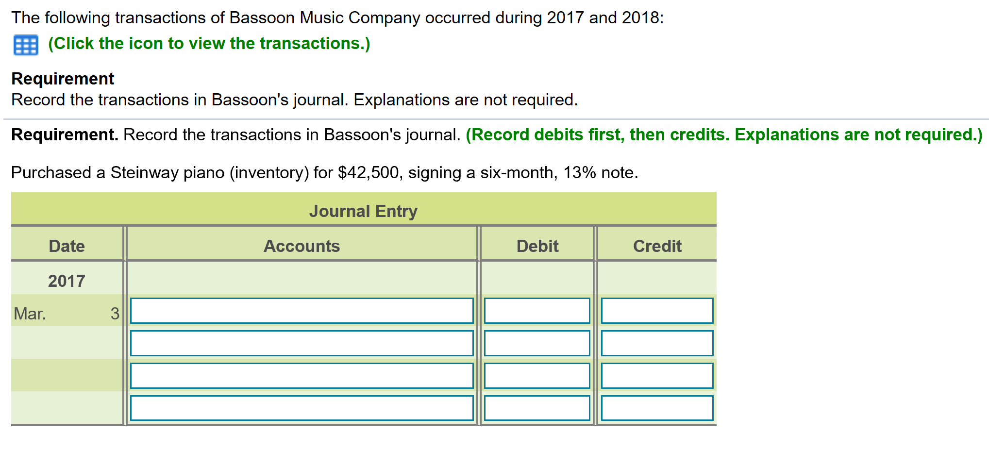 Borrowed $52,000 on a 11% note payable that calls for annual