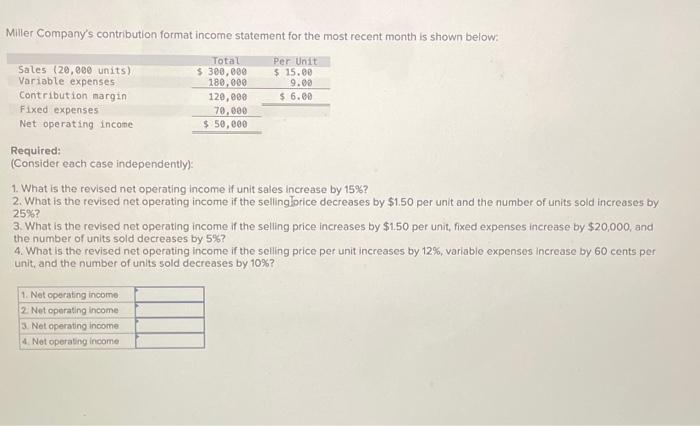 I need help with this one Miller Company's contribution format income statement
