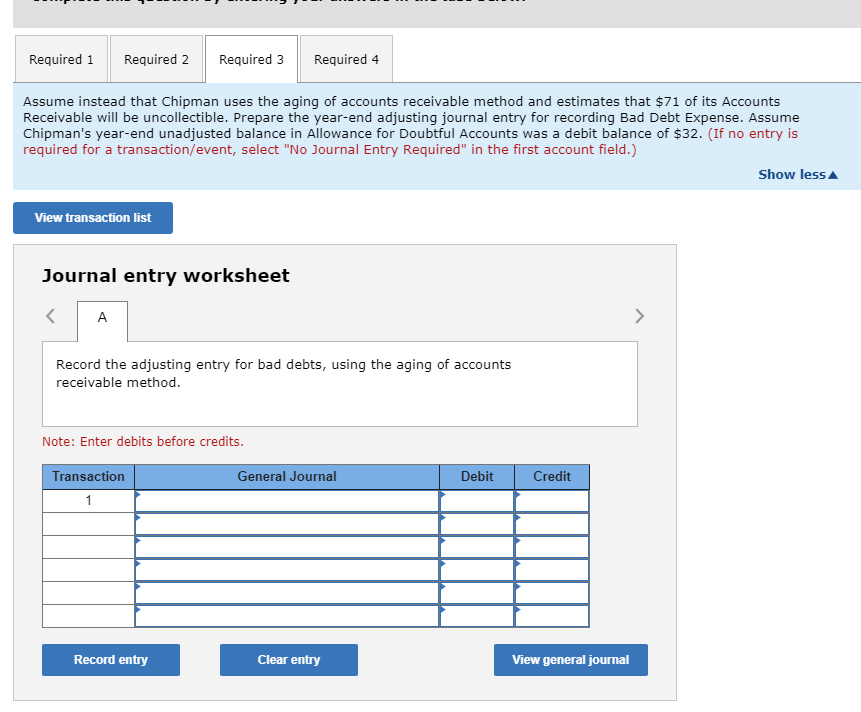 1. Prepare the adjusting journal entry required for the year. Assume Chipman