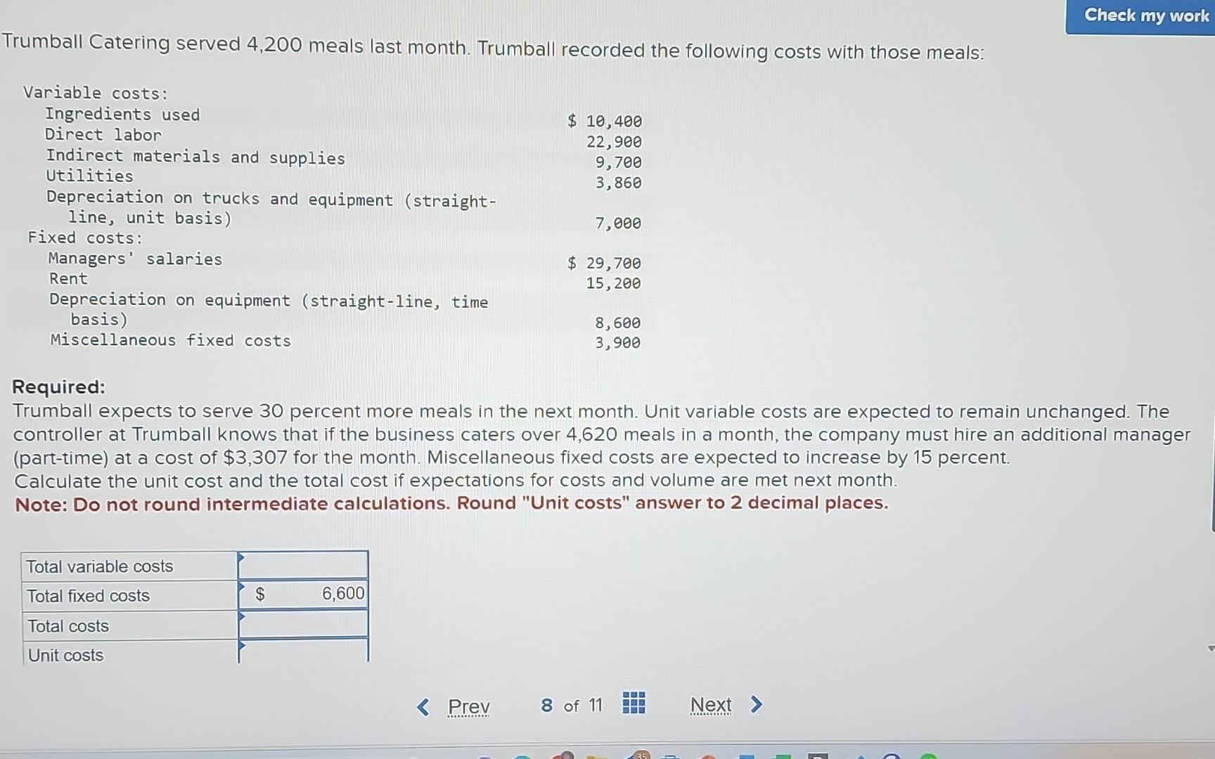 please solve for total variable cost, total fixed cost, total cost and