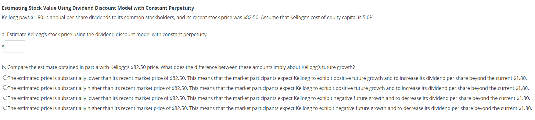  Estimating Stock Value Using Dividend Discount Model with Constant Perpetuity Kellogg