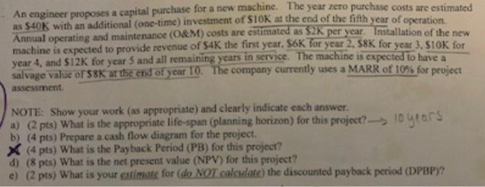  An engineer proposes a capital purchase for a new machine. The