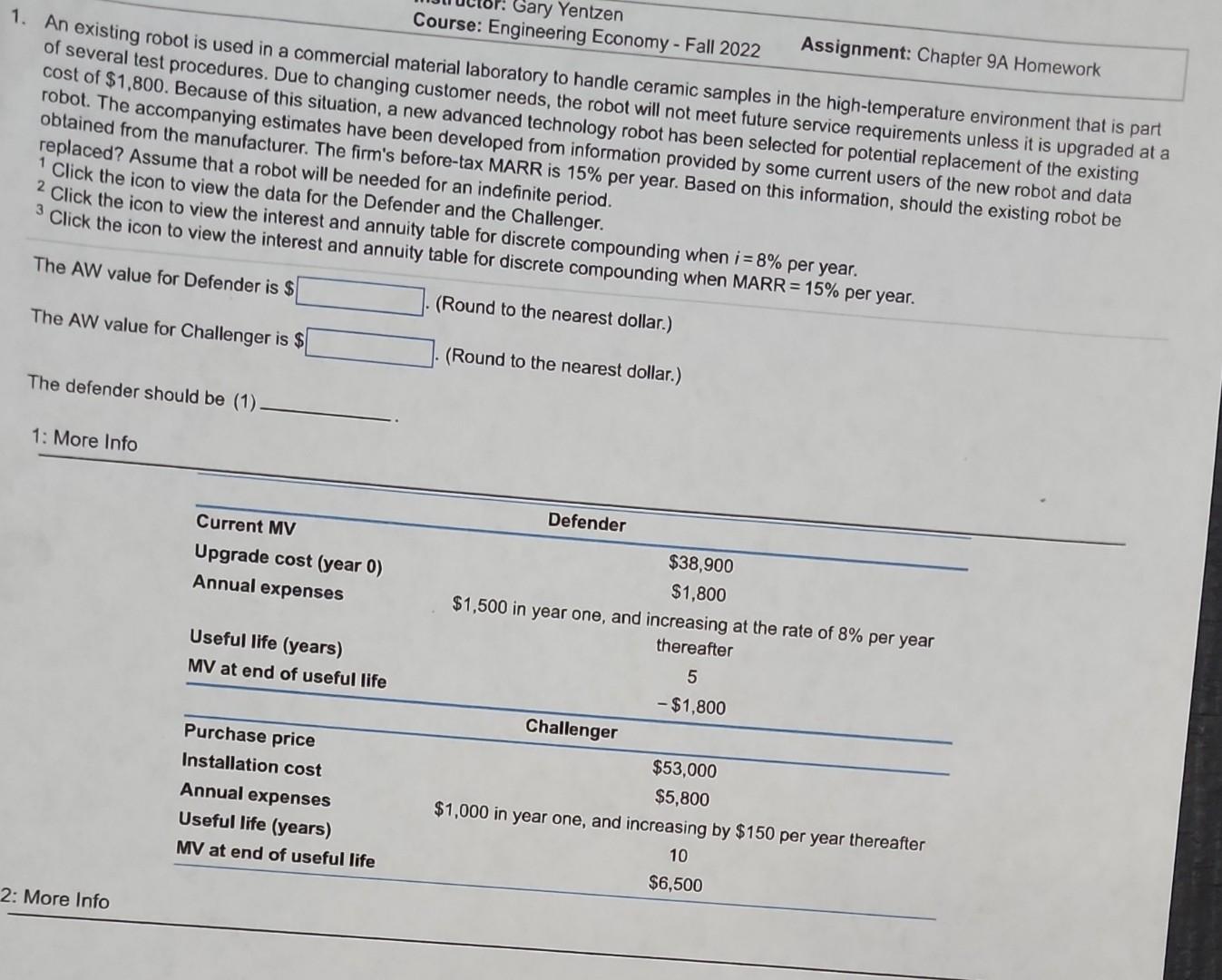  Course: Engineering Economy - Fall 2022 Assignment: Chapter 9A Homework of