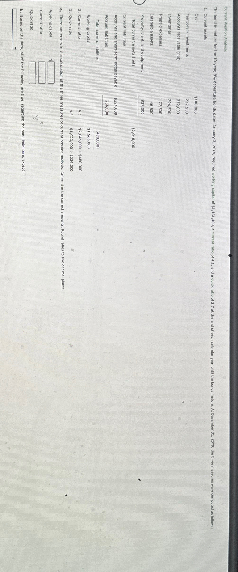  Current Position Analysis . There are errors in the calculation of