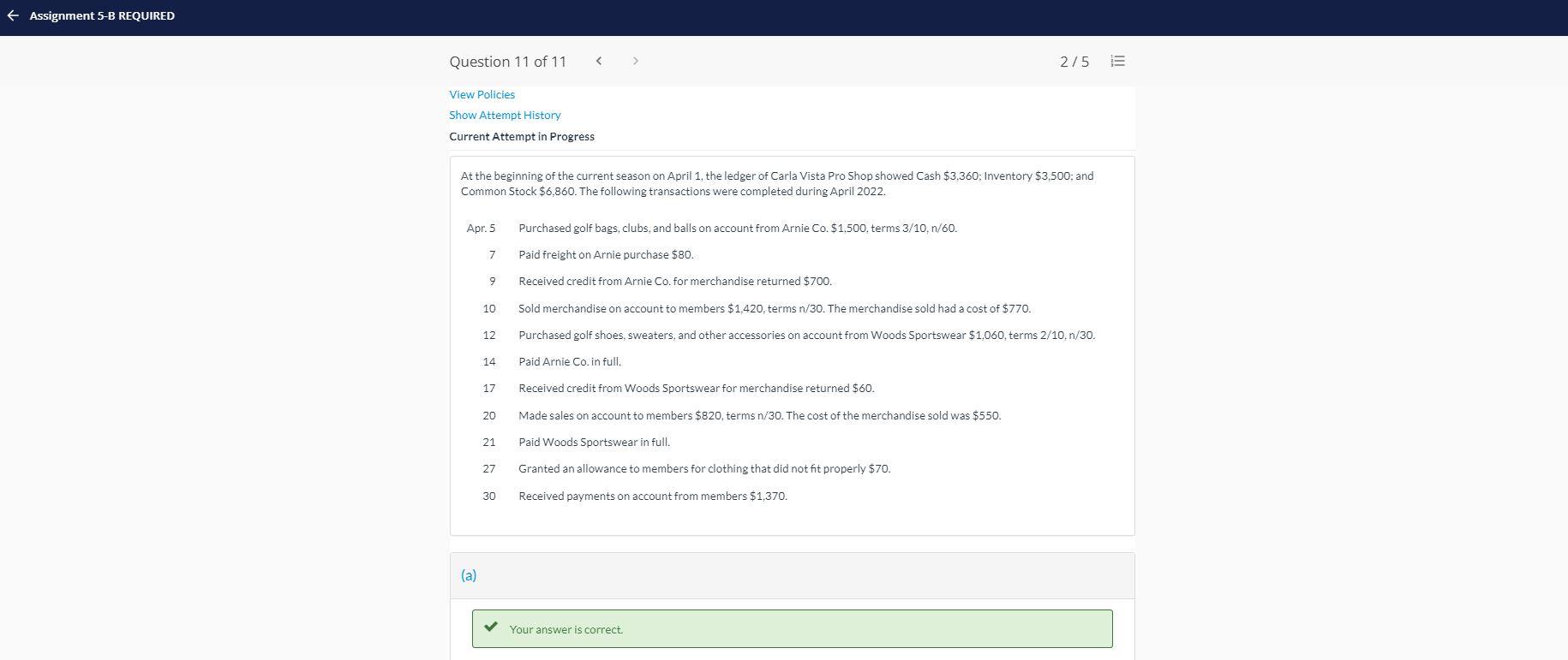 assignment 5b q11 Assignment 5-B REQUIRED Question 11 of 11 2/5 View