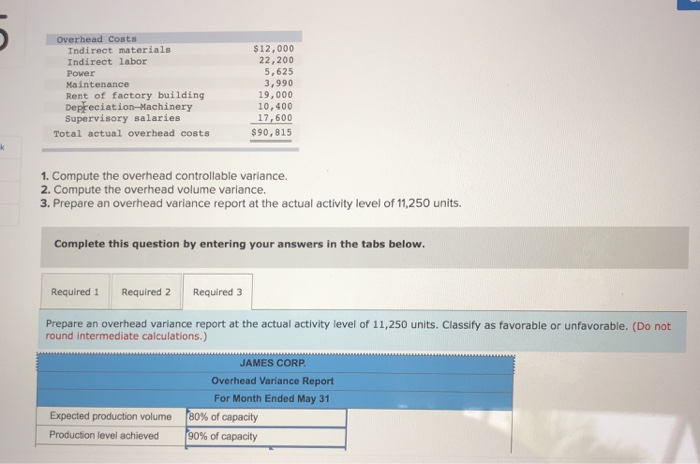 Exercise 8-21 Overhead controllable and volume variances; overhead variance report LO P3