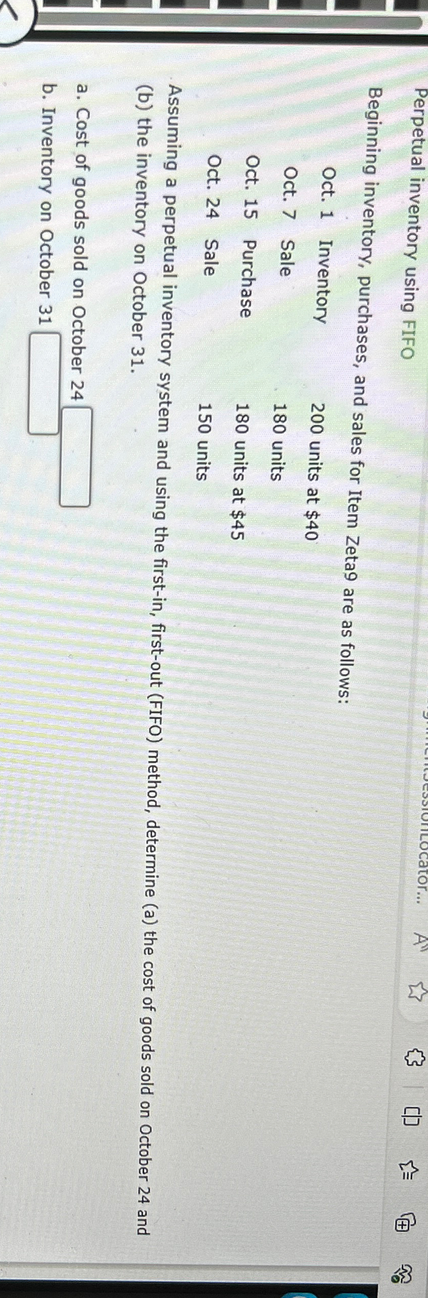  Perpetual inventory using FIFO Beginning inventory, purchases, and sales for Item