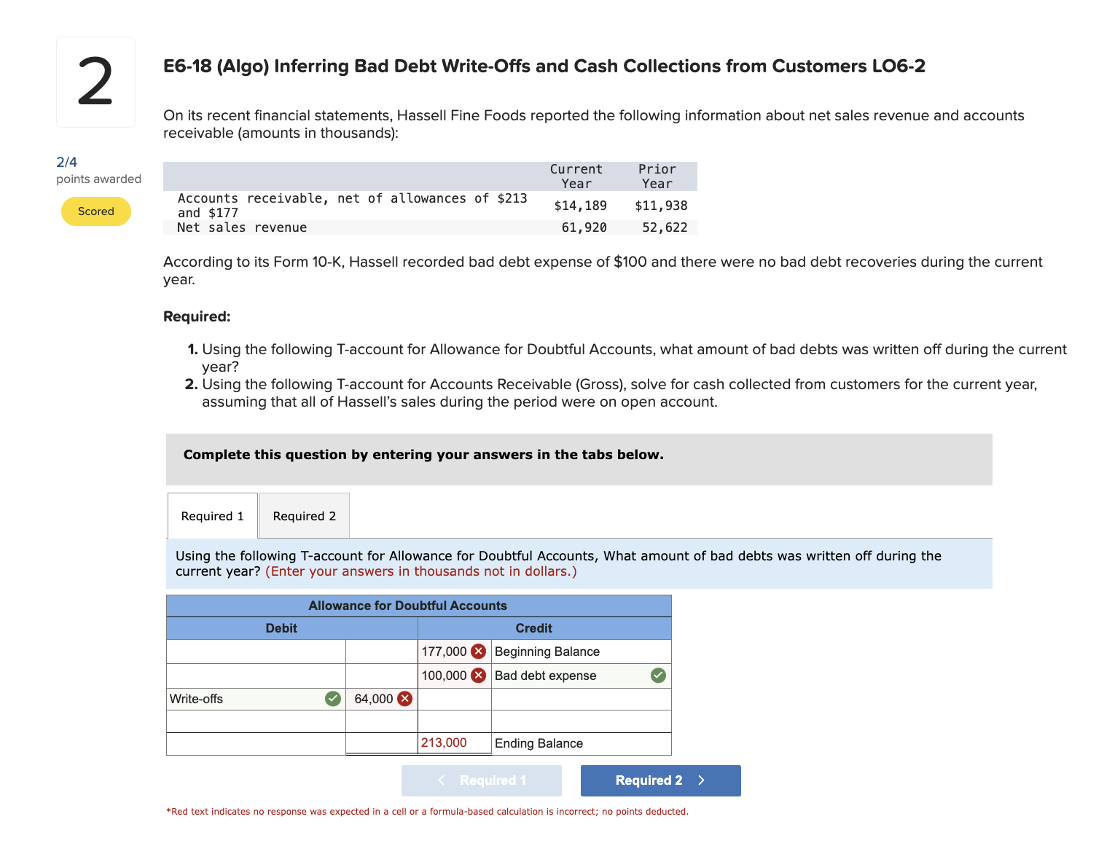  E6-18(Algo) Inferring Bad Debt Write-Offs and Cash Collections from Customers LO6-2