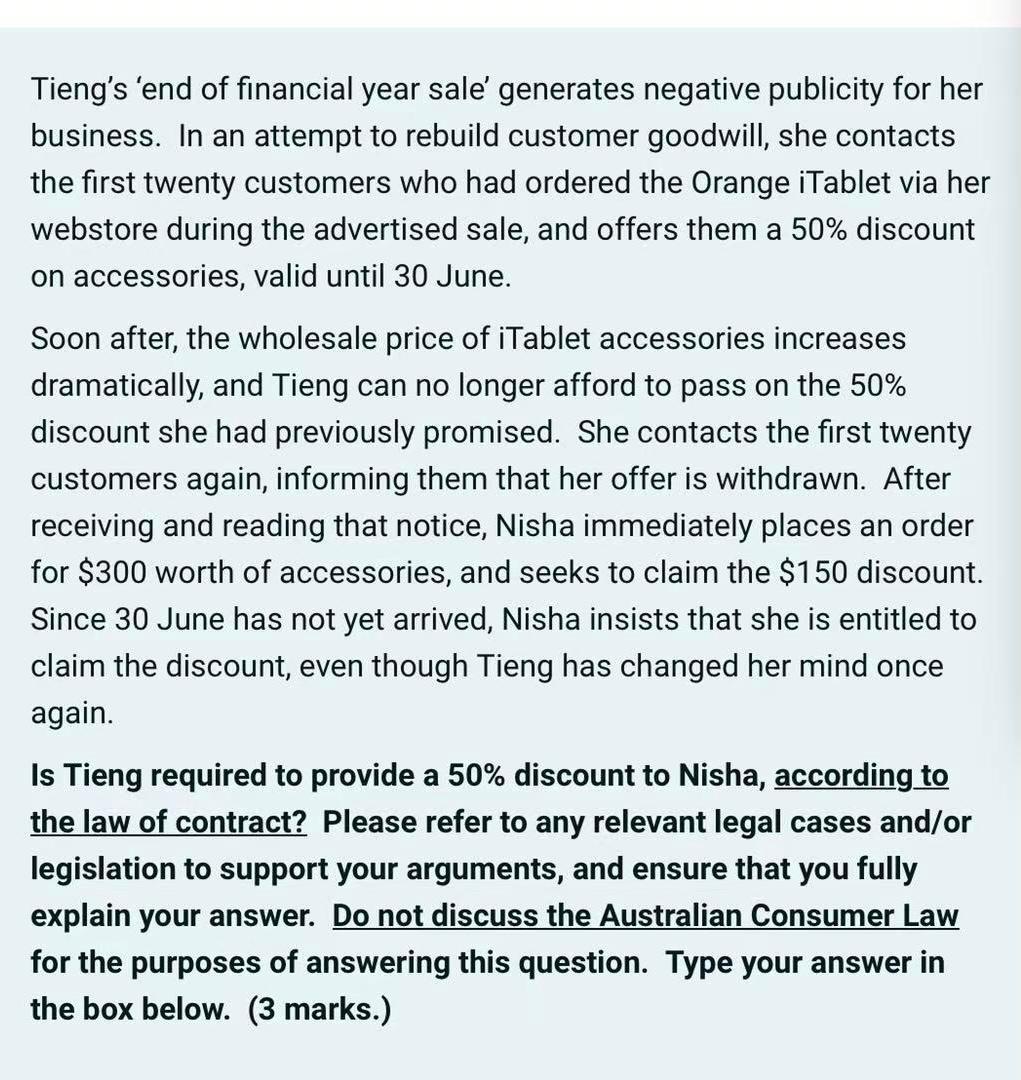 Tieng operates a webstore selling consumer electronics, including tablets. On 31 May