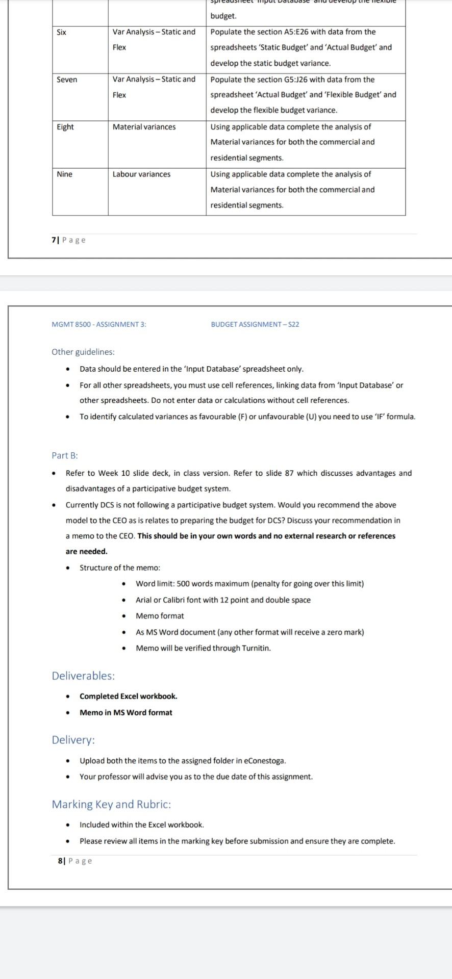 regarding participative budget process. Grading: This is an individual assignment worth 20%