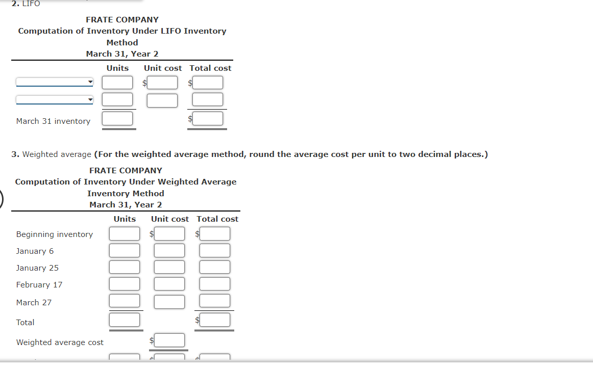 shows 1,600 units on hand. Required: order. Round your unit cost answers