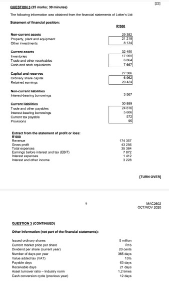  please show all the steps 1221 QUESTION 3 (25 marks: 30