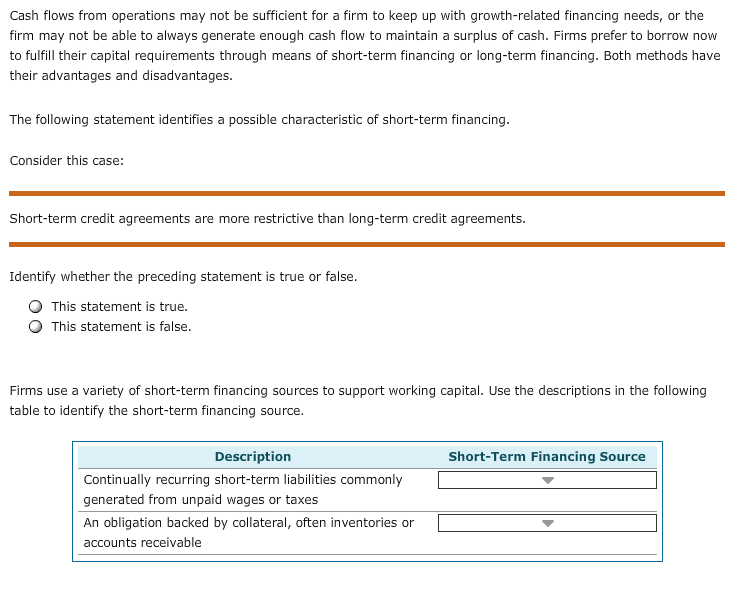  drop downs are the same for both questions Cash flows from