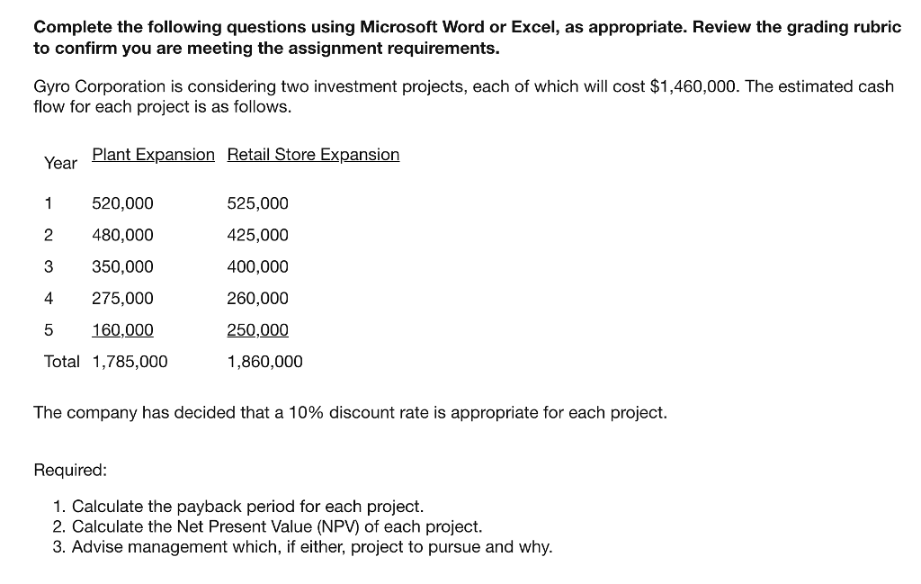  Complete the following questions using Microsoft Word or Excel, as appropriate.