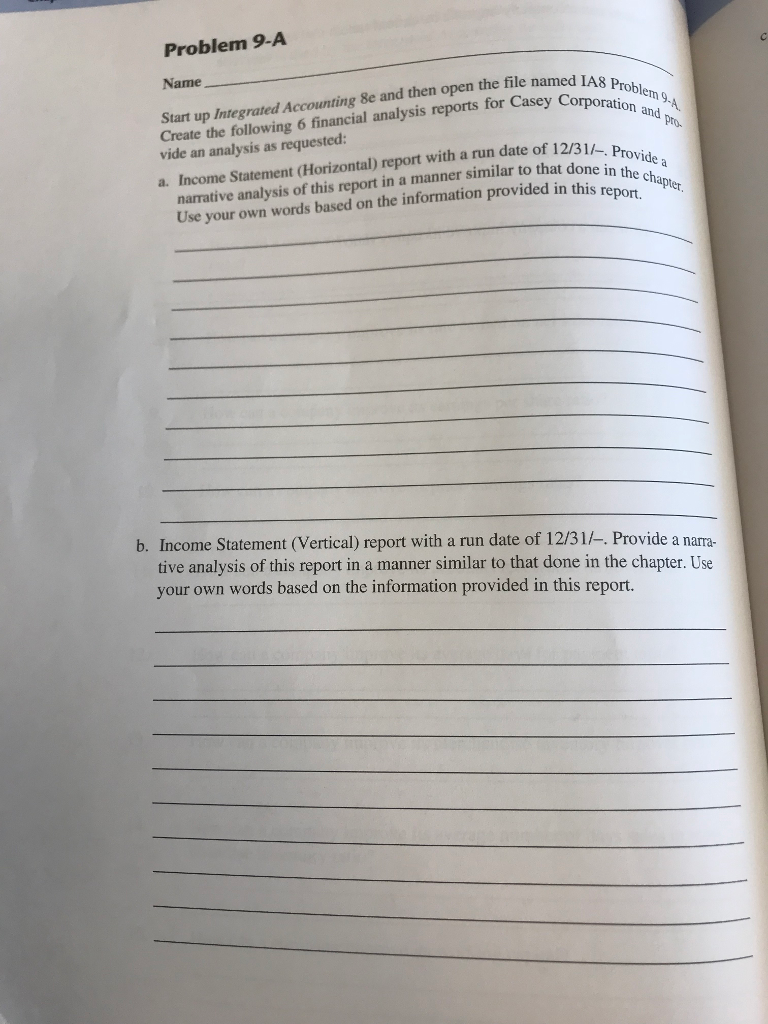  Problem 9-A Name_ Start up Integrated Accounting Se and then open