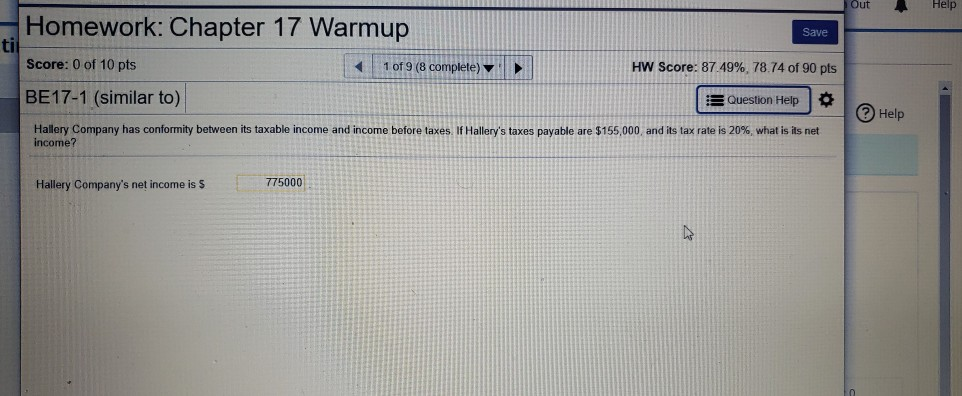  this answer is wrong Out Help Homework: Chapter 17 Warmup Save