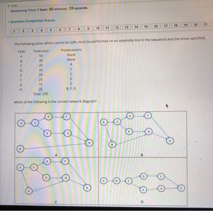  Remaining Time: 1 hour, 56 minutes, 59 seconds. Question Completion Status: